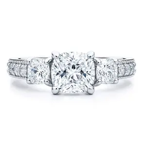 3-Stone 1.5ct Cushion CZ Ring in Sterling Silver