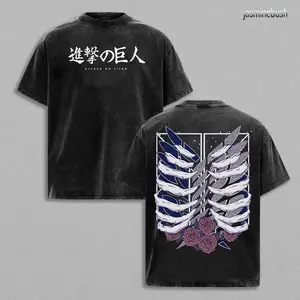 Retro Heavy Limited "Ribcage Inspired" Attack On Titan Anime Double Printed Vintage Washed Tee Unisex Oversize Anime Manga Washed Heavyweight Cotton T-shirt, Gift For Anime Fan