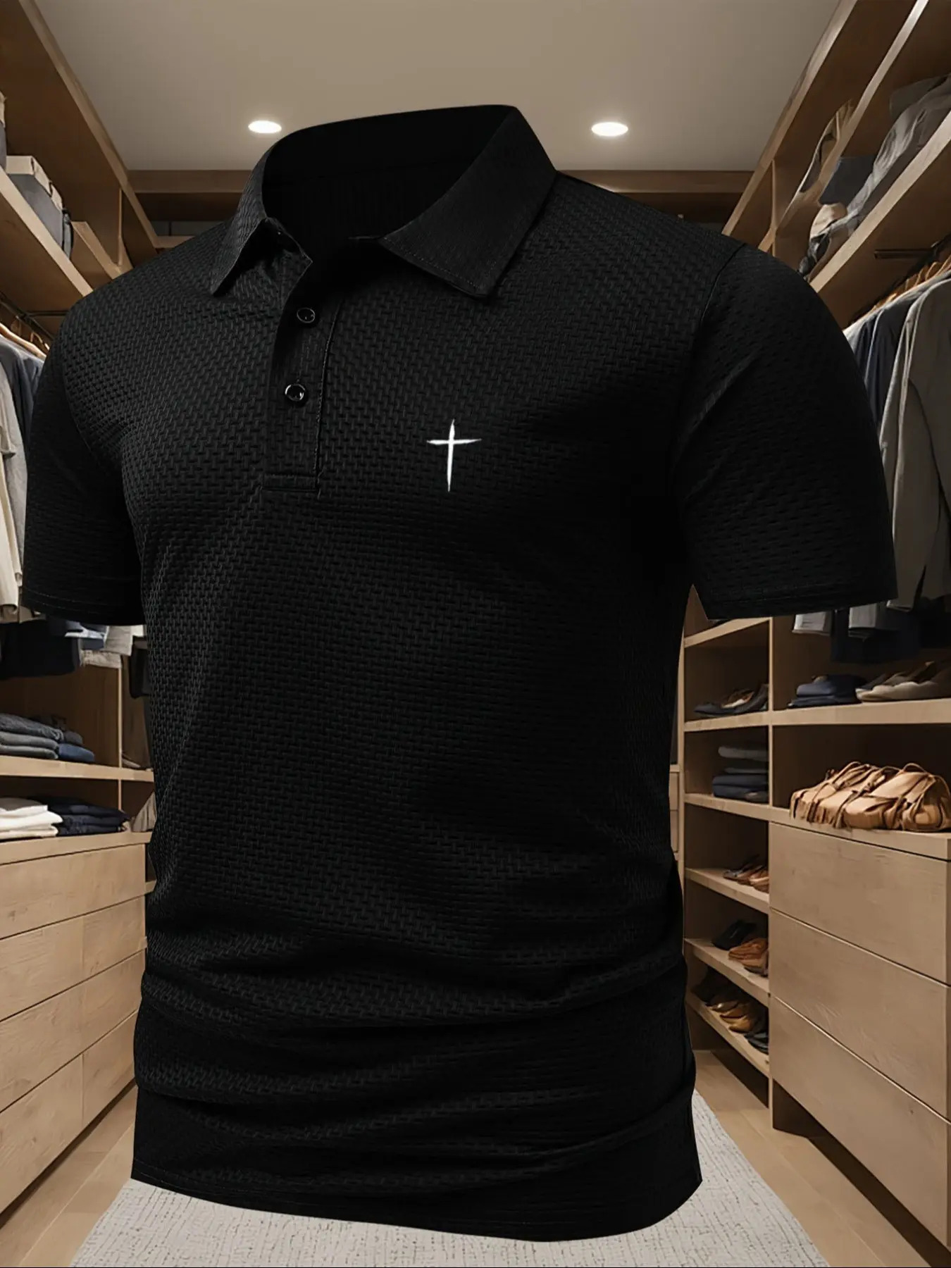 Men's Summer Short Polo Shirt, Menswear Top, Printed Polo Tops, Small Icon Cross Graphic Pattern Print, Comfortable Fabric for Daily Wear, Perfect Versatile Casual Fashion Shirt