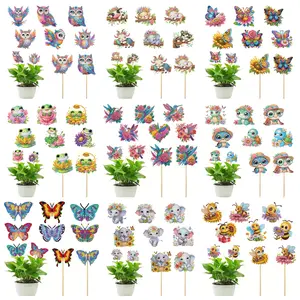 6Pcs DIY Handmde Flower Animals Diamond Painting Kits Garden Stakes for Garden Decor Holiday Gift