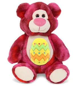 DOLLIBU 9-Inch Super Soft Pink Tie-Dye Polyester Stuffed Bear with Yellow Easter Egg, Personalized Kids' Gift, Easter Eggs