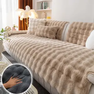 Solid colour Plush sofa cover , 1 PC Pet-Friendly  Sofa Pad, Washable Thick Soft Velvet Slipcover, Anti-Scratch Non-Slip Couch Cover，for Living Room Décor, for Sectional, Loveseat, 2/3/4-Seater Sofa,  for Dogs & Cats.