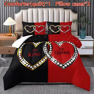 Glamorous Couples Bedding Set, Soft Bedding Sets, Her King His Queen Diamond Heart Design, Soft Quilted Comforter for King/queen Size Beds, Cotton Material