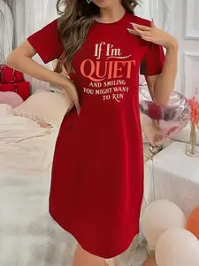 Soft and Slightly Stretchy Women's Underwear If I'm Quite and Smiling you might want to run Pattern Short Sleeve Crew Neck Nightgown, Sexy Elegant Youthful Women's Christmas Dress, Perfect for Halloween, Christmas, and Thanksgiving Gifts