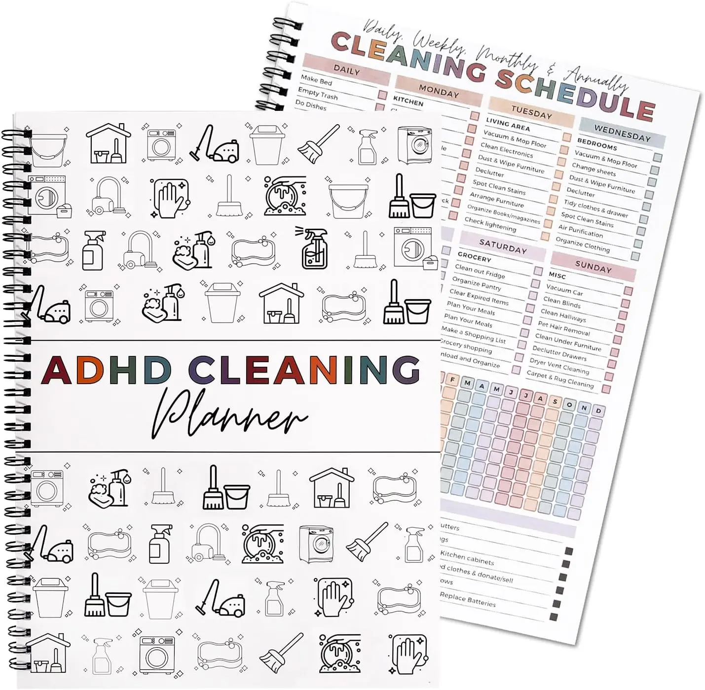 ADHD Cleaning Planner for Adults and Teens, ADHD Planner, Cleaning & Organizing Schedule Checklist Notebook, Daily Weekly Monthly Home Chore Chart