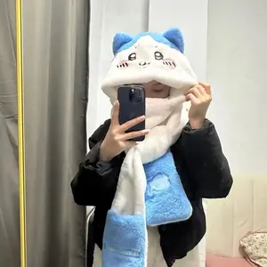 Chiikawa Hachiware Cute birthday gift hat scarf winter plush cold warm all-in-one