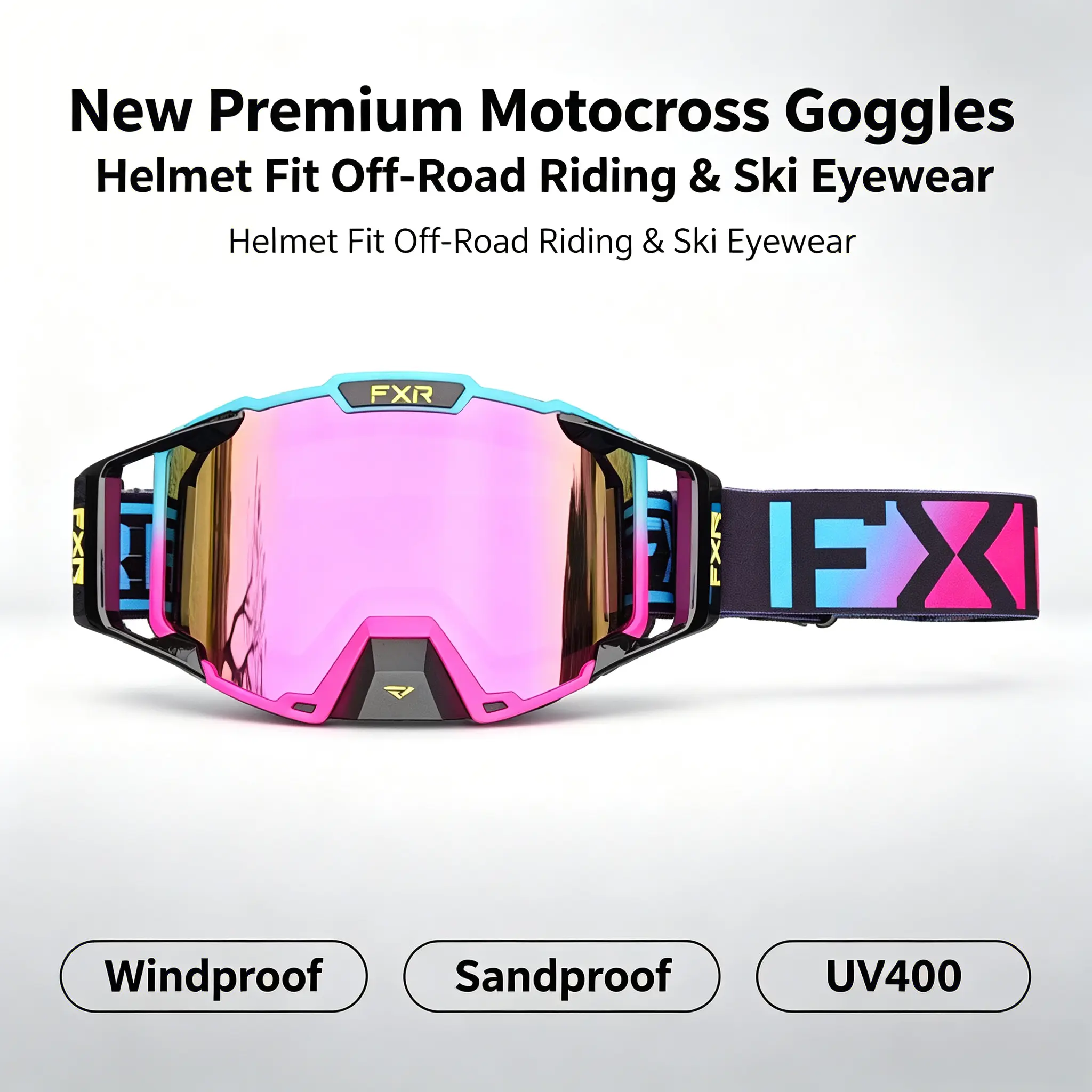 FXR Color Mirrored Motocross Goggles Anti-UV400 Wind Sand Dust Proof Adjustable Strap Offroad Motorcycle MX MTB Ski Snow Goggles for Men Women Youth