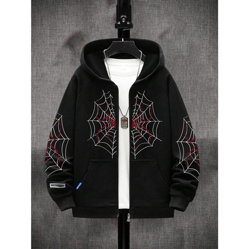 Boys' Spider Web Printed Pattern Hoodie Zipper Cardigan Sweater Hooded Sweatshirt Fleece Printed Casual Outdoor Pocket Sports Pants for Kids Ages 8-16 Years Old B2702