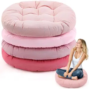 Floor Cushions 22 x 22 Inches Round Square Large Meditation Floor Cushion for Classroom Adults Meditation Picnic Party Seat Cushion Christmas Gift (Round, Pink, 4 Pieces)