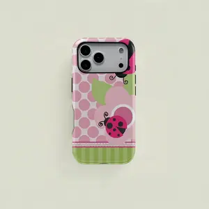 Floral Dot Ladybug Print Phone Case, Durable Two-In-One Protection, Fits iPhone 17 16 15 14 13 12 Pro