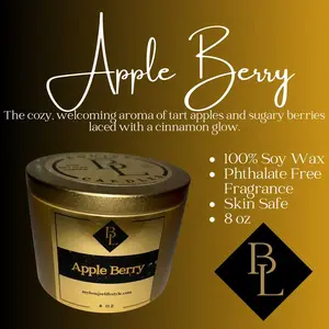 Apple Berry Soy Wax Candle - Skin Safe, Long-Lasting, and Clean-Burning - Fragrance, Decor