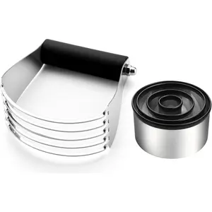 Spring Chef Large Dough Blender & Biscuit Cutter Set, Heavy Duty Stainless Steel Professional Pastry Cutter, Soft Grip, Black
