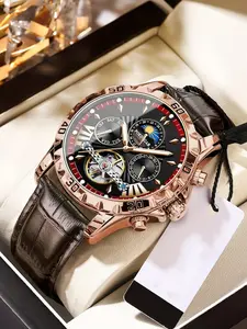 Stylish Luxury Full Automatic Mechanical Watch for Men, Casual Fashion Analog Watch with Hollow Design, Perfect Gift for Trendy Guys