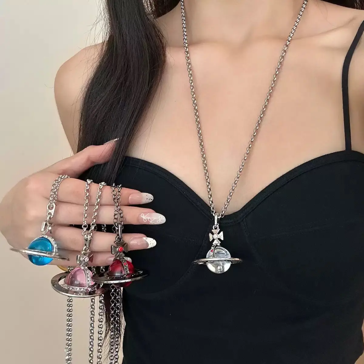 Y2k Color Large Bead Long Chain Necklace - Unisex, Adjustable 80cm Length, 20mm Diameter Beads, Daily Versatile Fashion Accessory for Holiday Outfits