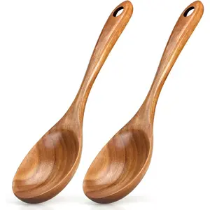 2 Pcs Large Wooden Spoons for Cooking Serving Mixing Kitchen Spoon Big Acacia Wood Utensils Set Teak Spatula Cooking Spoon Set Bamboo Baking Spoons Non Toxic Kitchen Tools Cooking Accessories