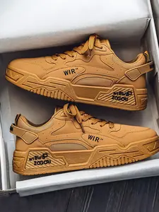 Men's Spring Outdoor Casual Wear-Resistant Thick Sole Sports Flats, Student Campus Style All-Season Versatile Patchwork Design Thick Soled Sneakers, All Seasons Sneakers
