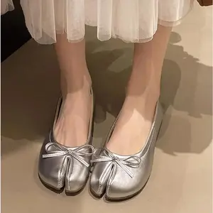 Japanese Trotter Flats Shoes Ladies Bowknot Tabi Ninja Loafers Cozy Split Toe Mary Janes Woman Barefoot Ballet Flats Moccasins