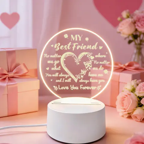 Lighted Floor Standing Acrylic Heart LED Night Light - 12x12cm, 9.5cm Diameter, Energy-Saving Warm Glow, Sturdy ABS Base, Press-On On/Off Button, Peel Off Protective Film, Freestanding Indoor Festive Home Decor, Anniversaries/Best Friends Birthday Gift