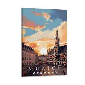 Munich Poster, Germany Wall Art, Vintage Travel Posters, Germany City Art, Travel Wall Decor, Munich Souvenirs, Travel Print for Home Or Office Poster Canvas Wall Art For Bedroom Decor Bar Office Room Decor Gift