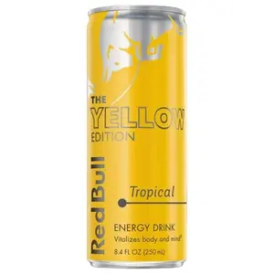 5x Red Bull Tropical Yellow Edition - Energy Drink Caffeinated Beverage Refreshing Liquid Vitalizes Body Mind Focus Performance Active Lifestyle Sports Nutrition Fitness Supplement Workout Gym Fuel Bulk Lot Bundle Wholesale 5ct 8.4oz Pack