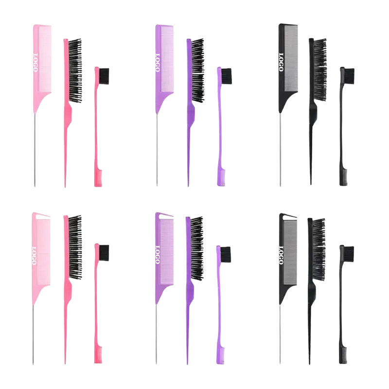 Vital5 3 piece Teasing Hair Brush, Styling Comb, Rat Tail Comb, Sculpting Brush, Packs Rat Tail Comb Steel Pin Rat Tail Carbon Fiber Heat Resistant Teasing Combs with Stainless Steel Pintail