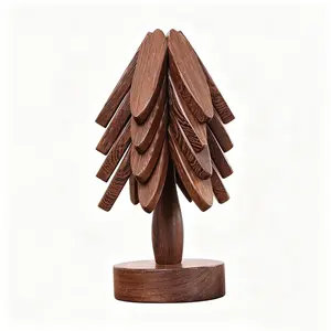4Pcs Walnut Wooden Tree Table Mat Foldable Heat Insulation Non Slip Trivet for Hot Dishes