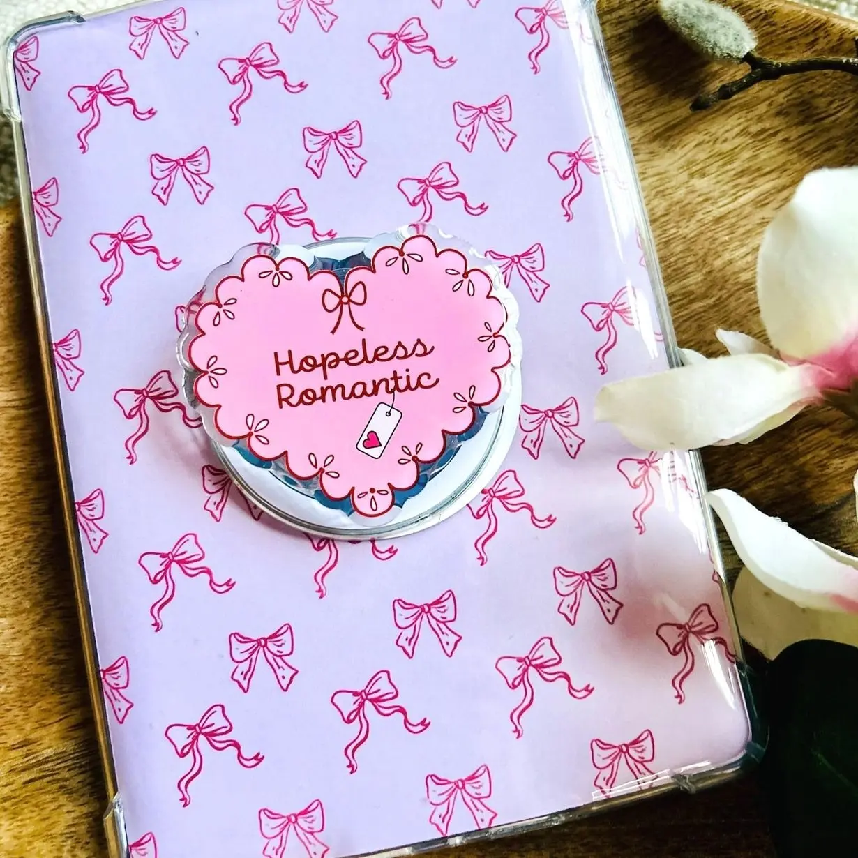 Hopeless Romantic holder phone charm Magnetic Holder Pink Heart Accessories Bookish Merch Gift Book Lover