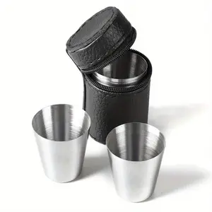 Stainless Steel Outdoor Cup Set with Portable Storage Case, 1.01oz Mini Cups Ideal for Camping, Travel & Outdoor Activities
