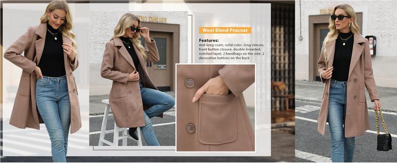 UANEO Women Winter Wool Blend Camel Mid-Long Coat Notch Double-Breasted Lapel Jacket Outwear #TikTokShopBlackFriday
