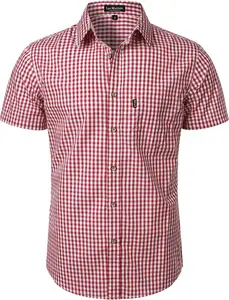 Men's Gingham Short Sleeve Button Down Shirt Cotton Regular Fit Plaid Dress Shirts with Pocket