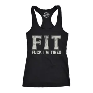 Womens Funny Fitness Tank FIT F*ck Im Tired Sarcastic Graphic Tanktop for Ladies Funny Racerback Tank Cute Slimming Tank tops comfortable soft top Funny Introvert Sleeveless Tee Novelty Tank Tops for Women Black -