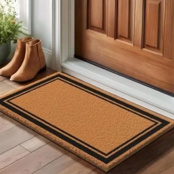 Barnyard Designs Natural Coco Coir Heavy Duty Backing Doormat - Large Cute Non-Slip Front Door Welcome Mat for Outside Entrance or Porch Entry, Brown (17x30, Border)