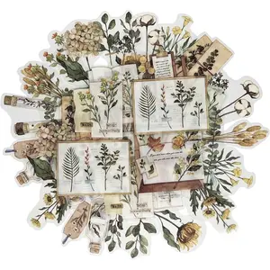 Vintage Natural Scrapbook Stickers, 40Pcs Autumn Flowers Bottle Decorative Retro Decal Adhesive Watercolor Aesthetic  DIY Paper Planner Collage Album