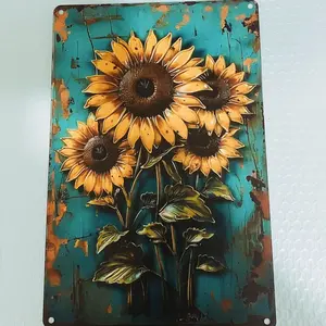 Vintage Sunflower Sign, Reusable Aluminum Sunflower Sign, Wall Decor for Indoor & Outdoor Spaces, Yard Sign, Rustic Charm Decor for Home, Metal Sign