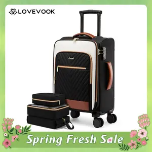 LOVEVOOK Carry On Luggage 22x14x9 Airline Approved, 21 Inch Softside Suitcases with Wheels, Lightweight Spinner Carry on Suitcase with TSA Lock SpringStatements