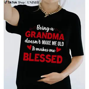 Men’s and Women’s Plus Size Cotton T-Shirt, Gray with Blessed Grandma Quote Print, Relaxed Fit