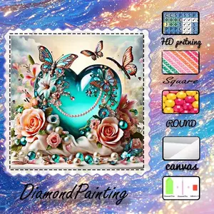 DIY 5D velvet diamond painting kit, AB diamonds, fairy dust diamonds, crystal diamonds in heart shape, butterfly, rose diamond embroidery, special craft diamond art kit, Handicraft, wall decor, gift for family, loved ones, and friends, Handmade Gifts