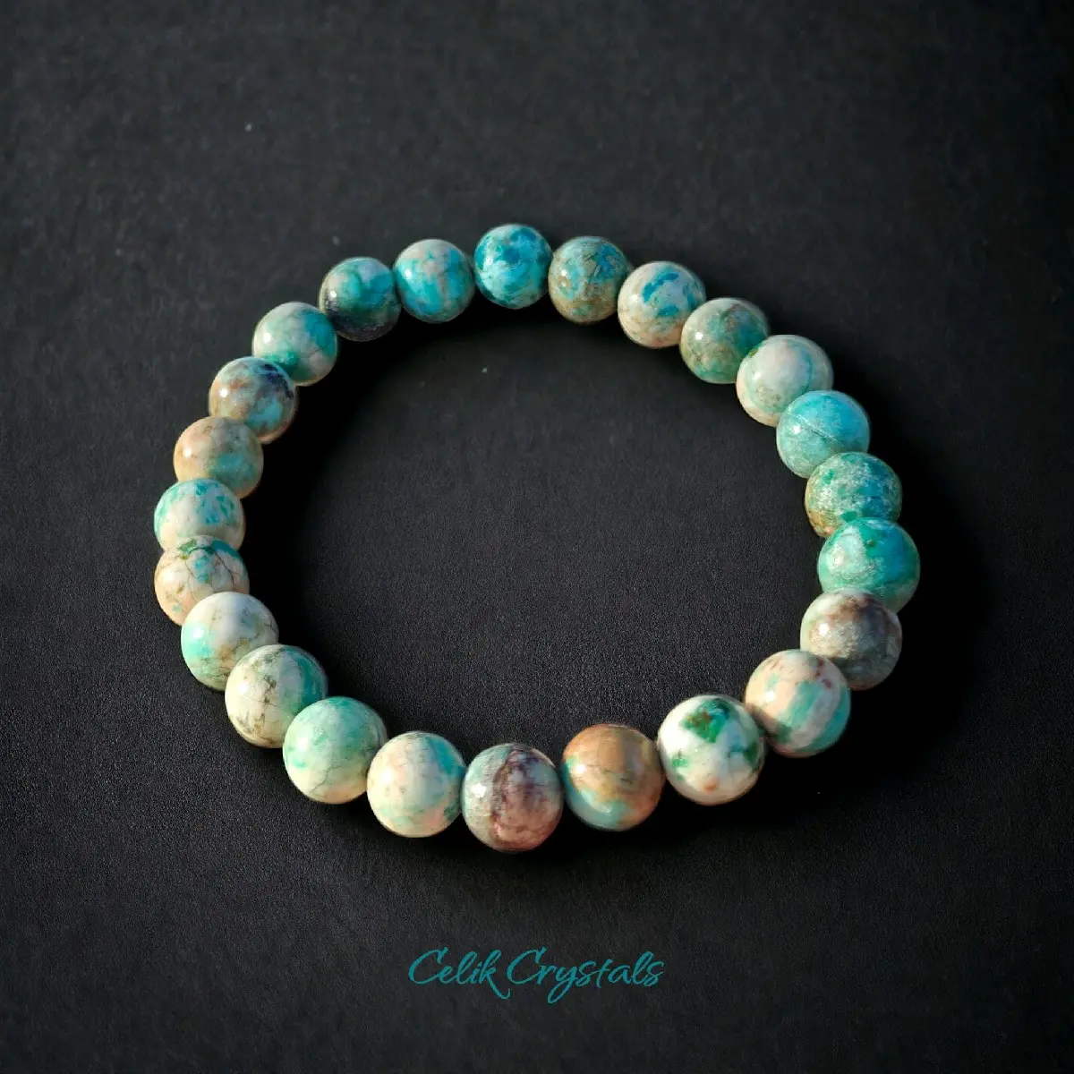 Boho Stone Bracelet with 8mm Natural Peruvian Turquoise Beads, Unisex Stackable Elastic Bangle for Daily Wear, Bracelets Jewelry, Stackable Bangle Bracelets