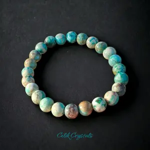 Peruvian Turquoise Bracelet 8mm Natural Stones Unisex Healing Bead with Unique Stone Accents Elastic Daily Wear Trendy Stack Bangle