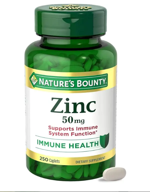 Nature’s Bounty Zinc 50mg, Immune Support & Antioxidant Supplement, Promotes Skin Health, 1 Caplet Per Day, Gluten Free, 250 Vegetarian Caplets
