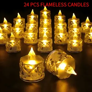 Transparent LED electronic wax candles, crystal wax candles, 24 pieces, smoke-free tea wax candles, Christmas romantic night lights. Decoration