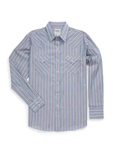 Men's Ely Cattleman Long Sleeve Textured Stripe Western Snap Shirt-Blue