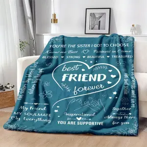 1pc Best Friend Forever Throw BlanketSoft Polyester Travel Blanket with Heartfelt Quotes, TearResistant, AllSeason Cozy Gift for Sister