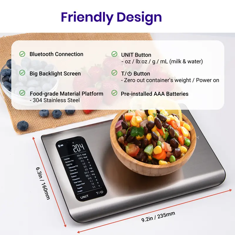 Etekcity ESN00 AI Smart Food Scale | 19 Nutrient Facts Auto Scan | Digital Calorie Counter for Meal Prep & Fitness | Compact Stainless Design 7