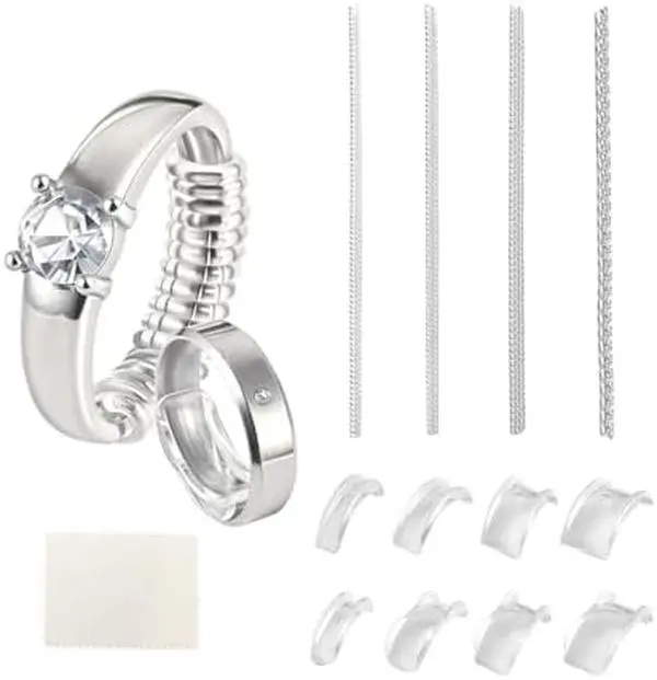 Ring Size Adjuster for Loose Rings 12 Pack | Invisible Ring Guard Insert & Spiral Resizer Kit | Comfort Fit for Women/Men (12 Sizes + Polishing Cloth)