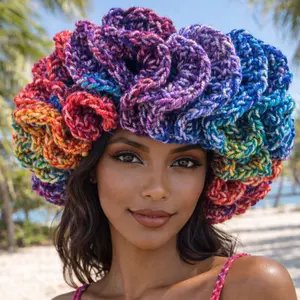 Rainbow Crochet Ruffled Hat