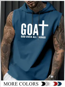 🚨RELIGIOUS REBEL UPGRADE! Sleeveless Hoodie Vest + GOAT (GOD OVER ALL THINGS) | Muscle-Baring + MULTI-COLORS 💥 Crush Boring Gym Wear Sleeveless Gym Tops – TikTok’s Viral Faith Flex🔥