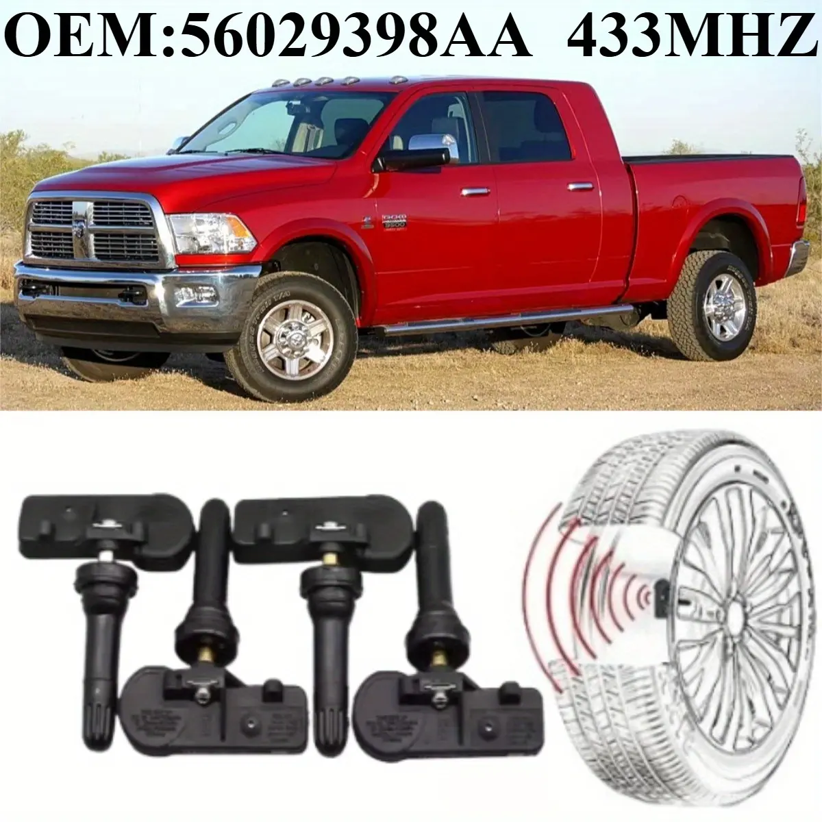 High-quality, ultra-long-range tire pressure monitoring system, original factory auto parts, OEM#56029398AA #433MHz, TPMS/ tire pressure sensor, used in # Chrysler # Dodge # Fiat # Jeep, battery life over 8 years