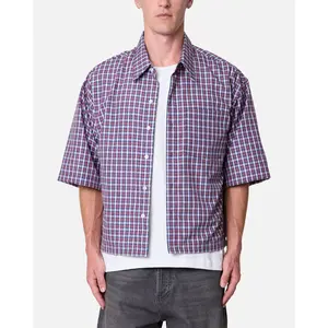 MNML Crispy Poplin Over Button Up Shirt Red/Blue