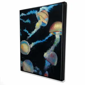 212 MAIN Framed Canvas Art, 36x48 in. Colorful Jellyfishes in the Dark, Minimalist Wall Artwork - Artistic Home Decor for Blue Living Room, Ideal Gift, Decoration, Print
